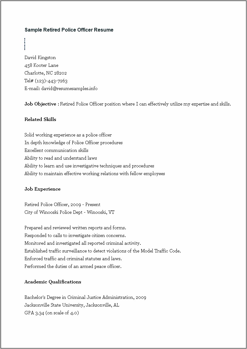 Resume Examples For Criminal Justice Majors