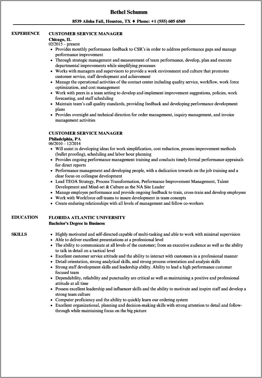 Resume Examples For Customer Service Supervisor