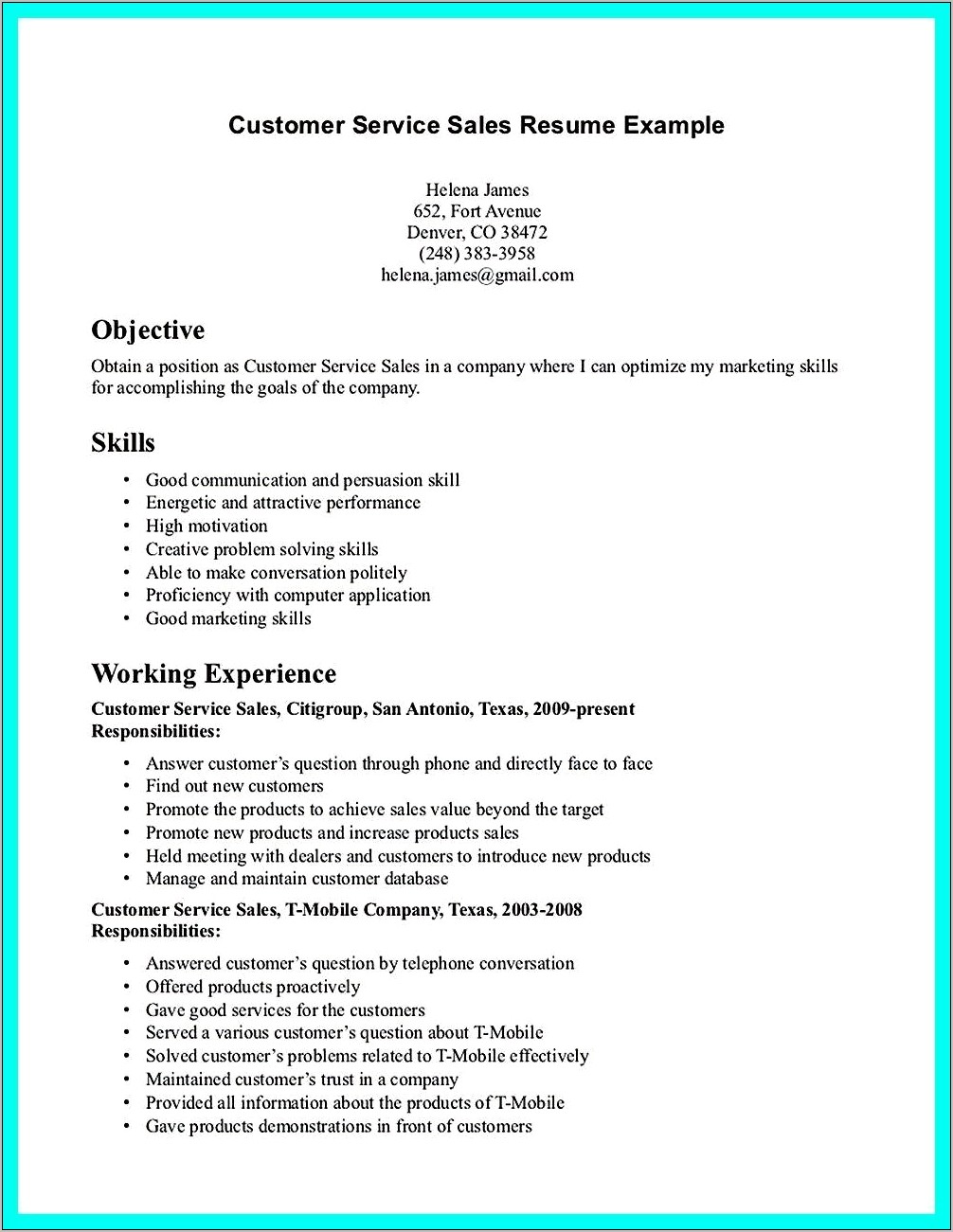 Resume Examples For Entry Level Customer Service