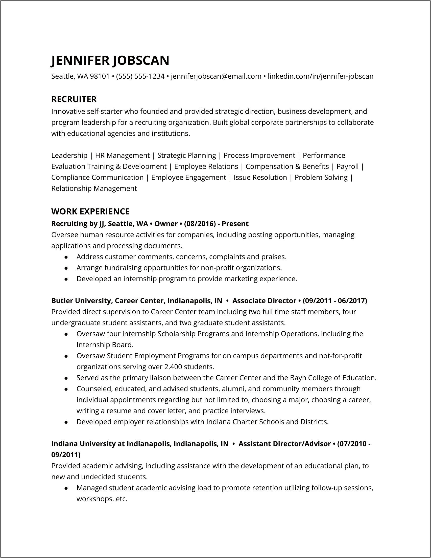 Resume Examples For Experianced Recuiter