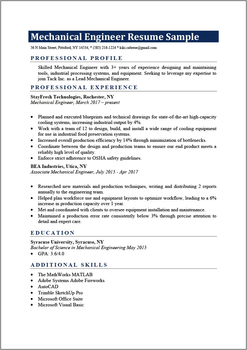 Resume Examples For Experienced Engineer