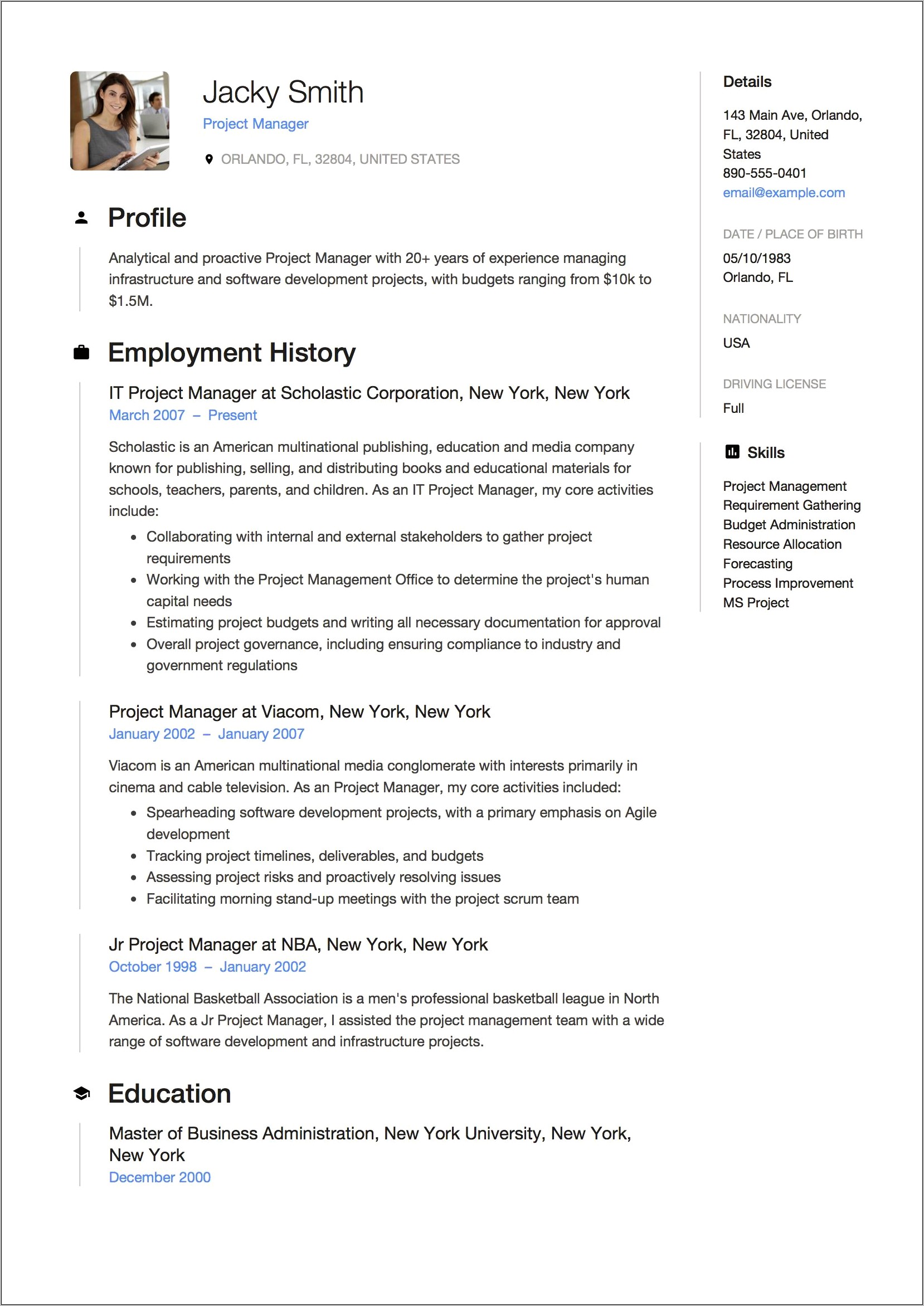 Resume Examples For Experienced Professional Pdf