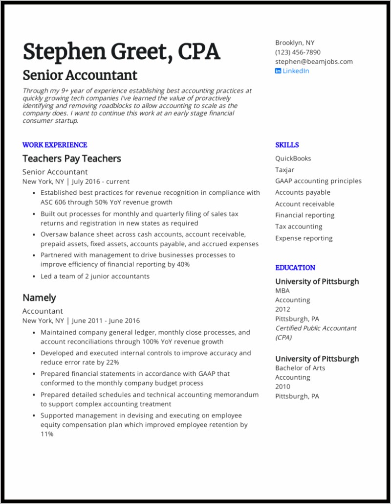 Resume Examples For Finance And Accounting Majors
