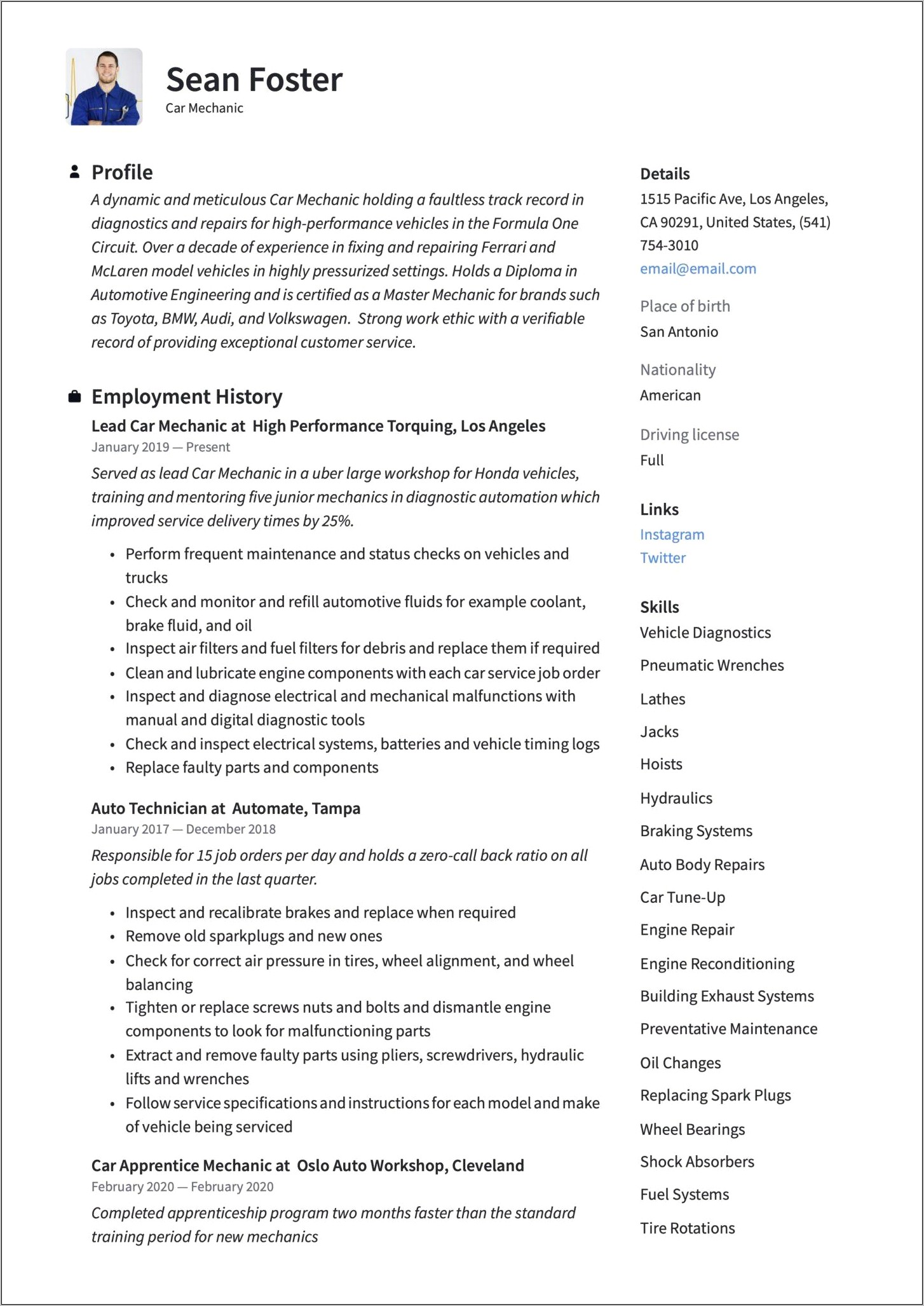 Resume Examples For Ford Service Technicians