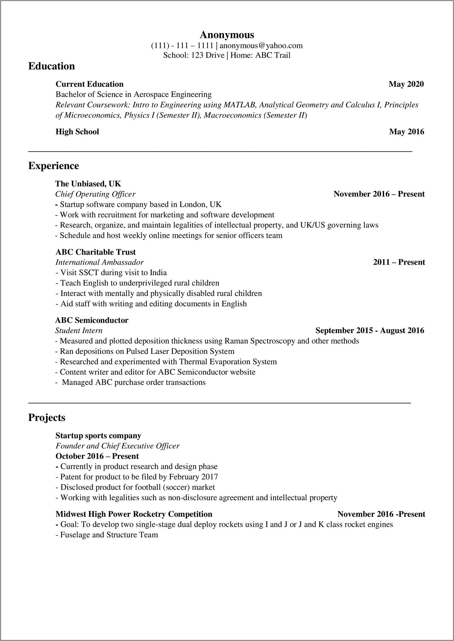 Resume Examples For Freshmen College Students
