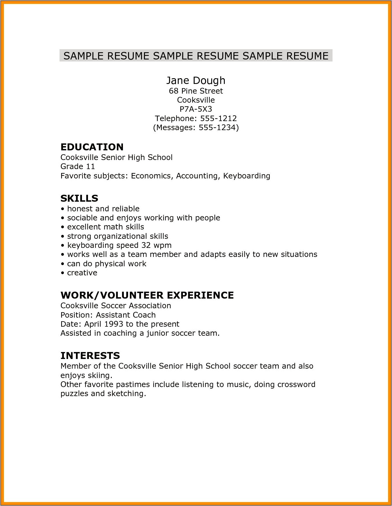 Resume Examples For Highschool Students Applying For Job