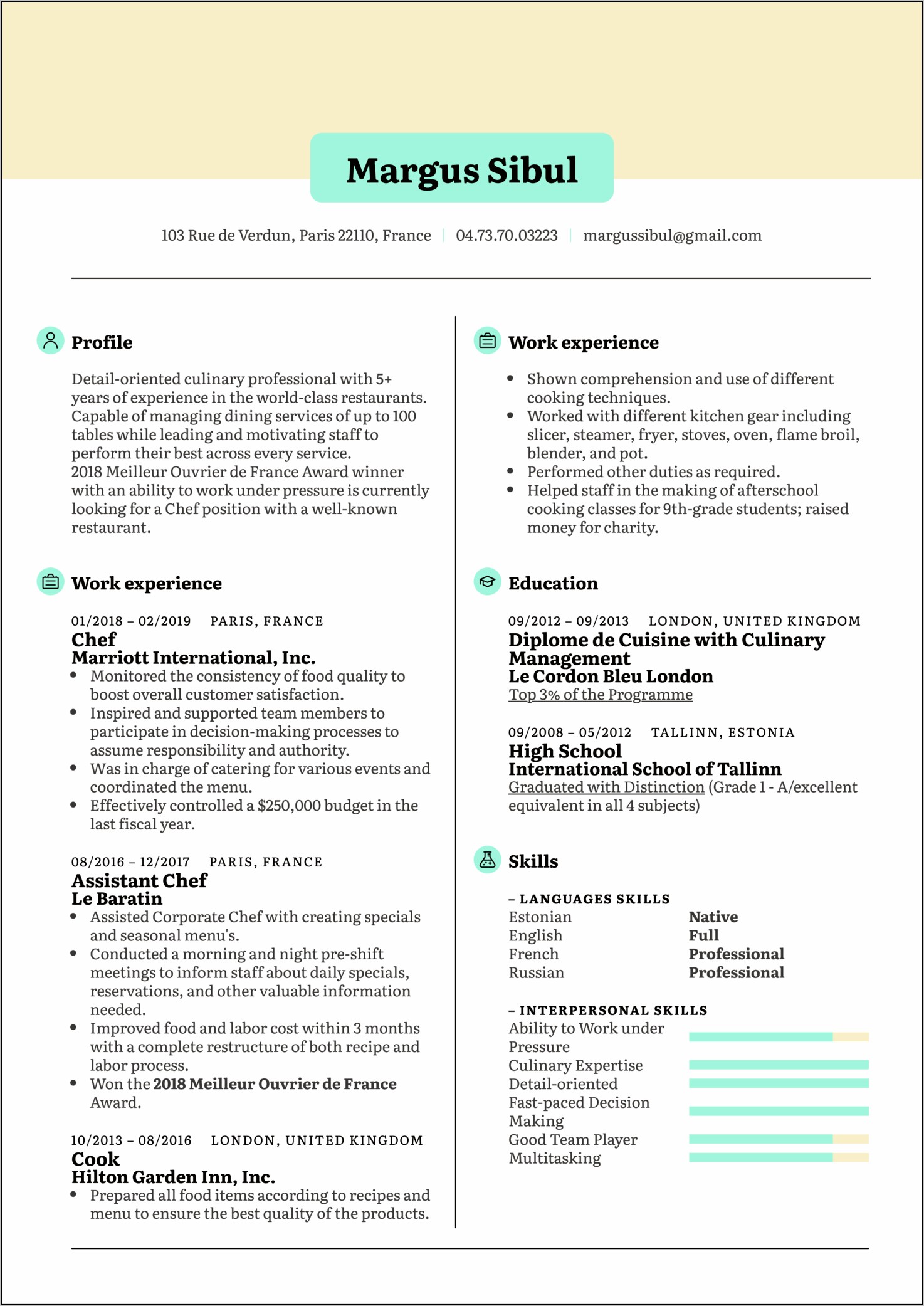 Resume Examples For Hotel Workers In Business Field