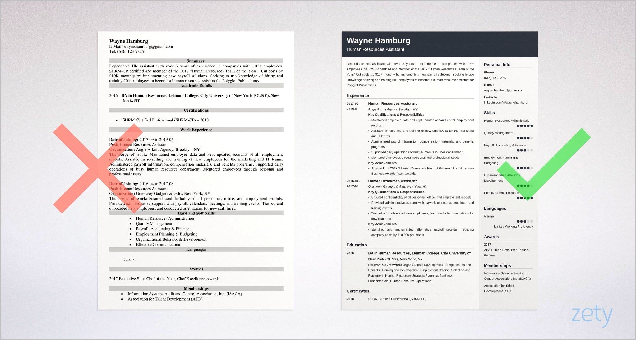 Resume Examples For Human Resources Assistant