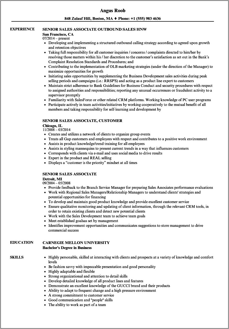 Resume Examples For Jobs Sales Associate