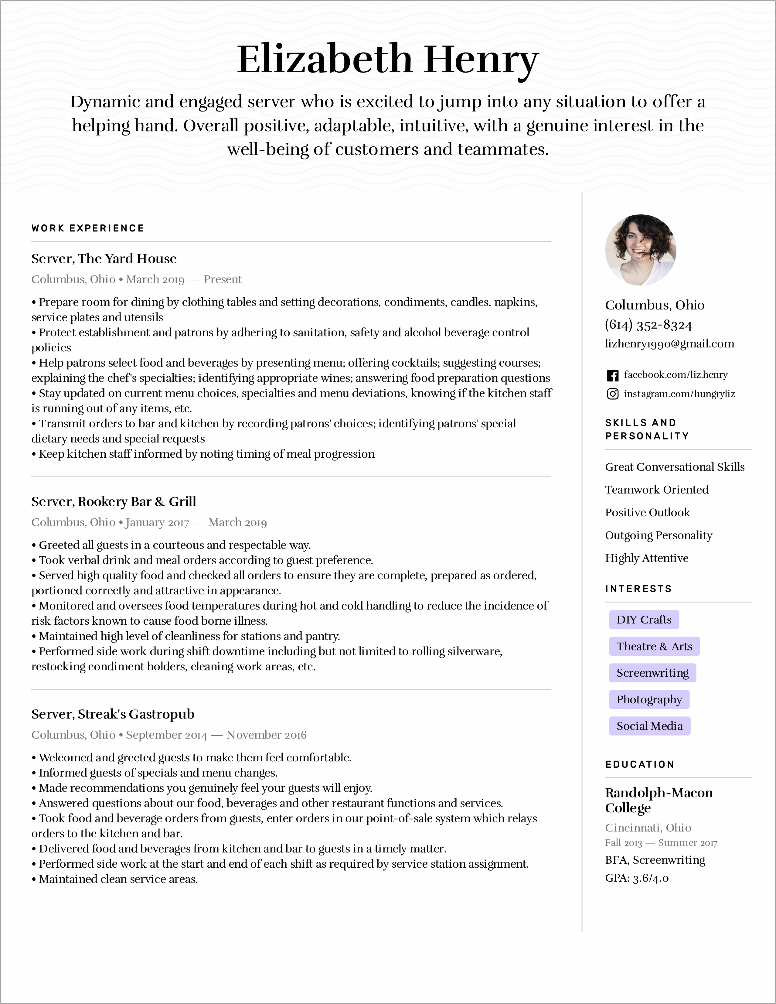 Resume Examples For Jobs Server
