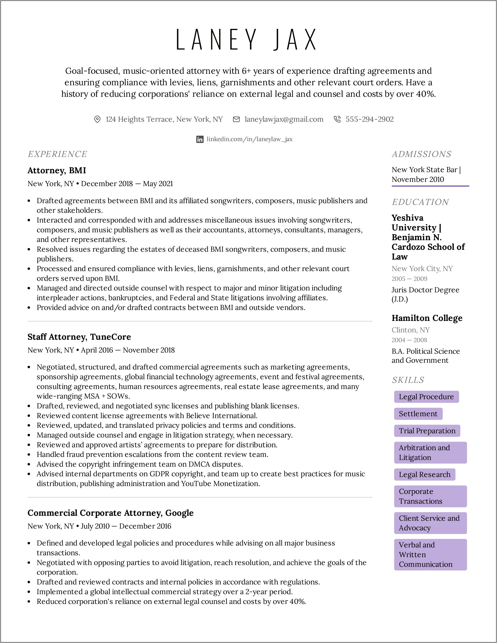Resume Examples For Law School Applications