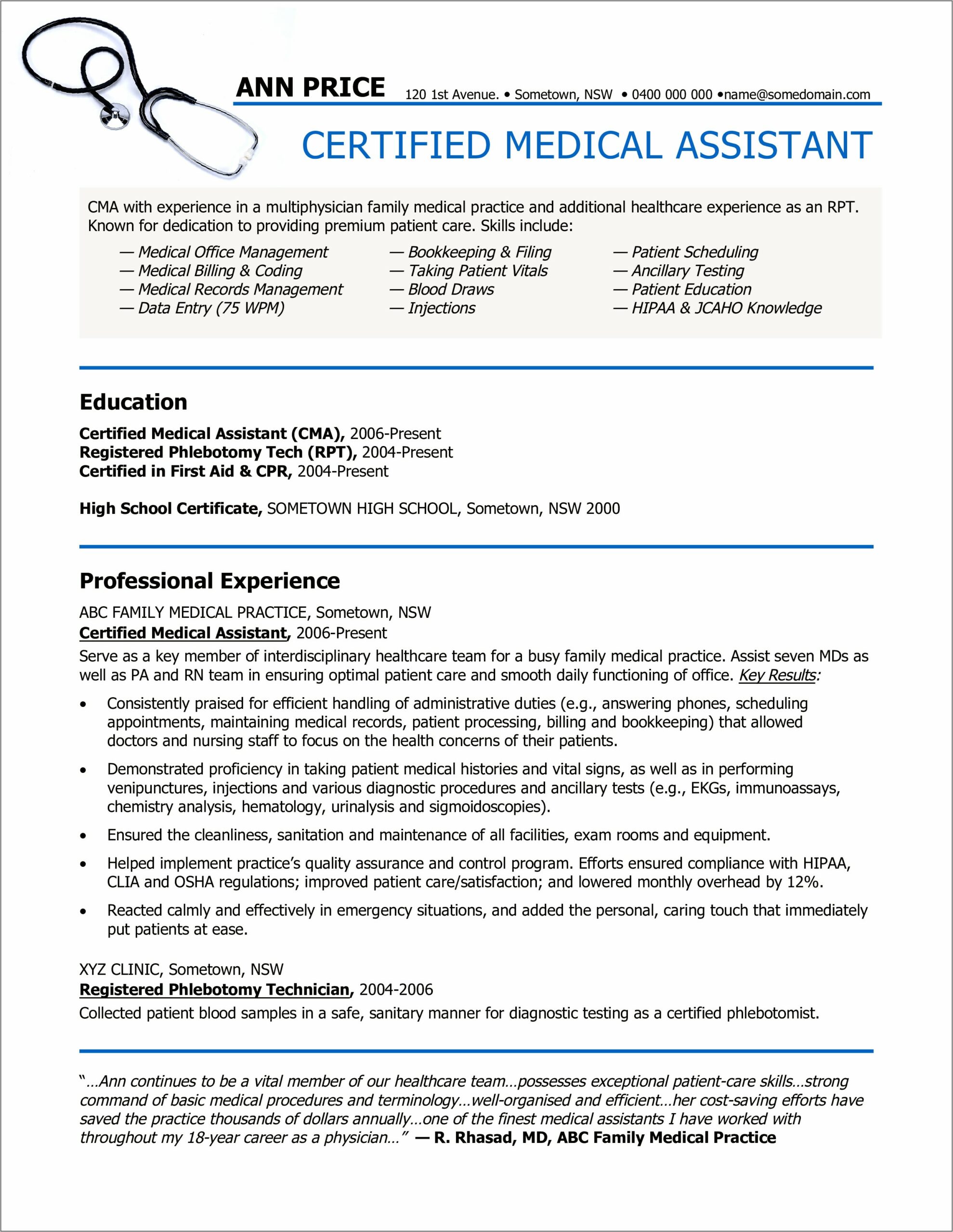 Resume Examples For Medical Office Assistant