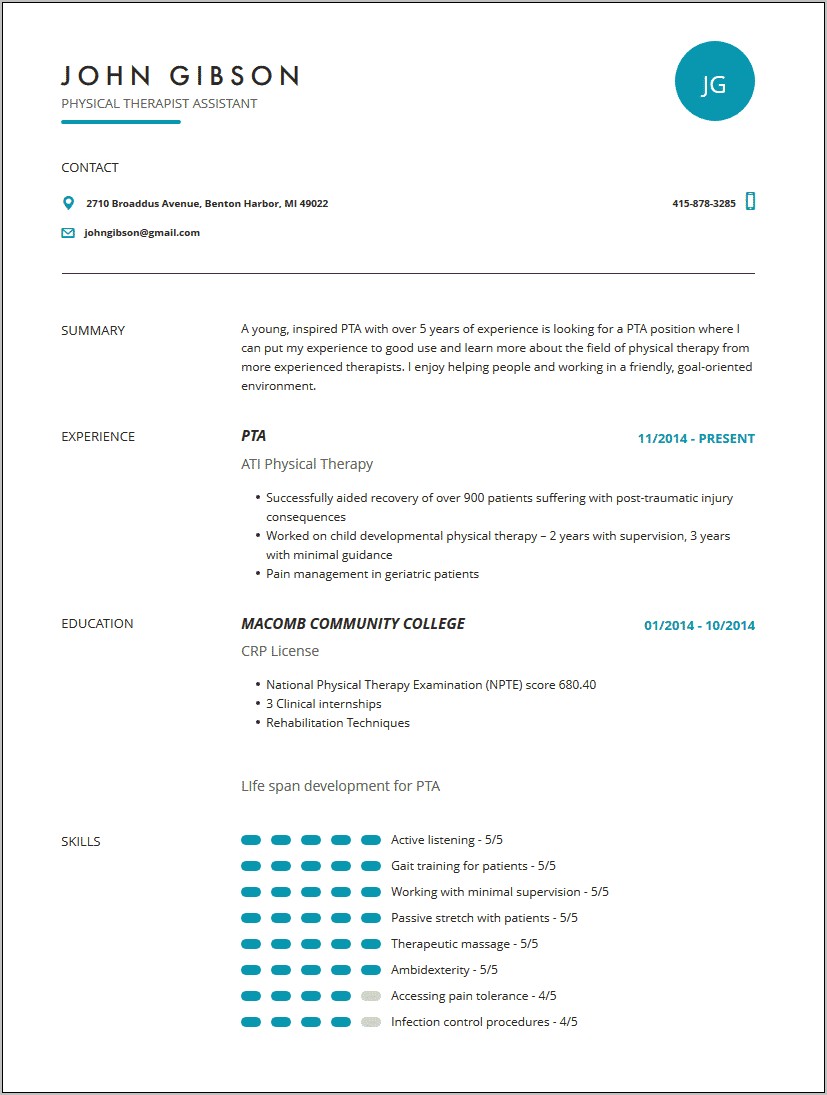 Resume Examples For Physical Therapist Assistant