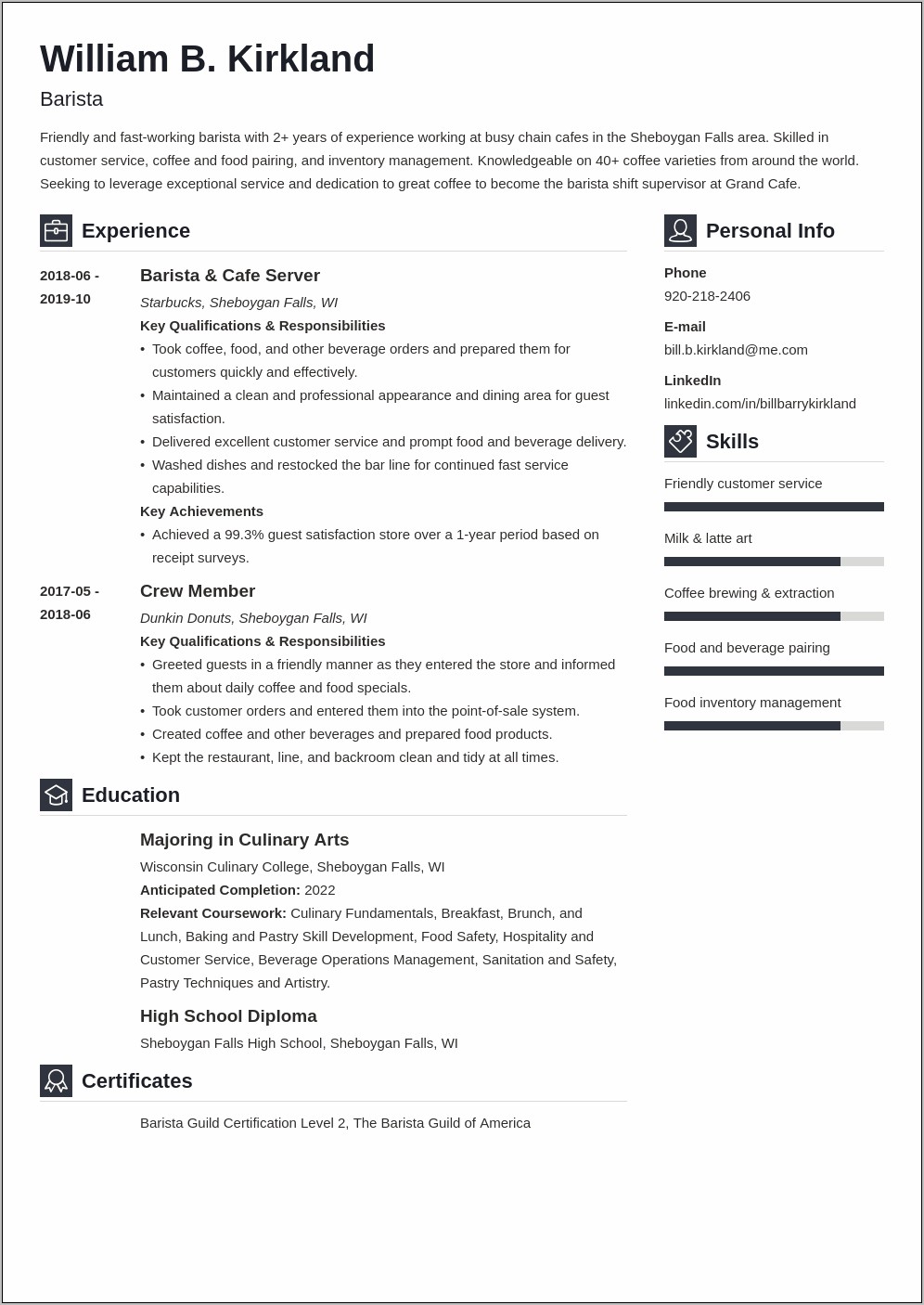 Resume Examples For Places Like Dunkin Donuts