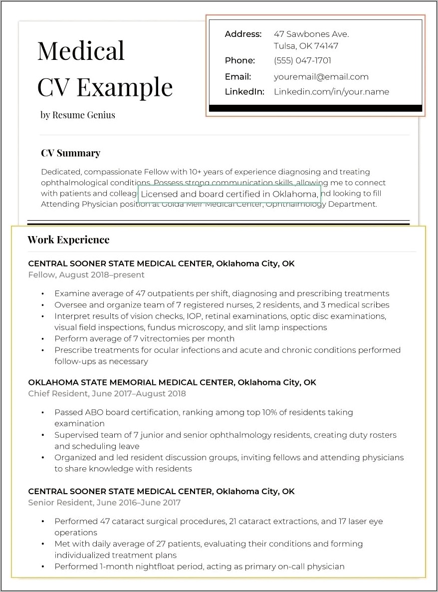 Resume Examples For Post Medical Residency Positions