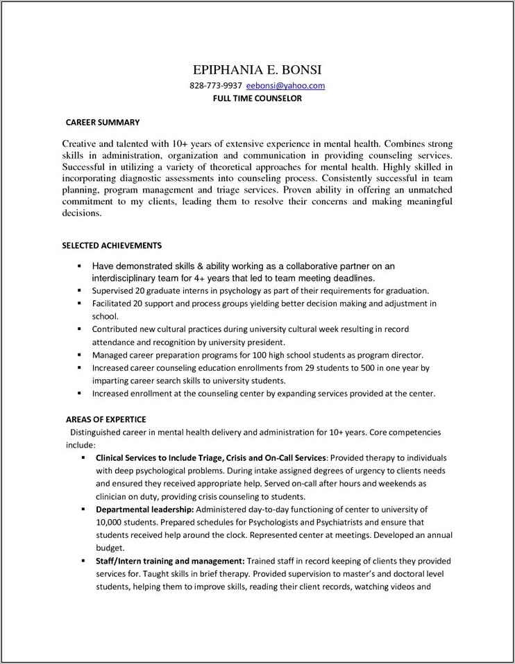 Resume Examples For Psychology Graduate