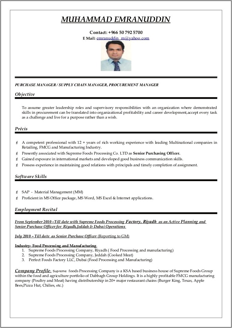 Resume Examples For Purchasing Manager Skills