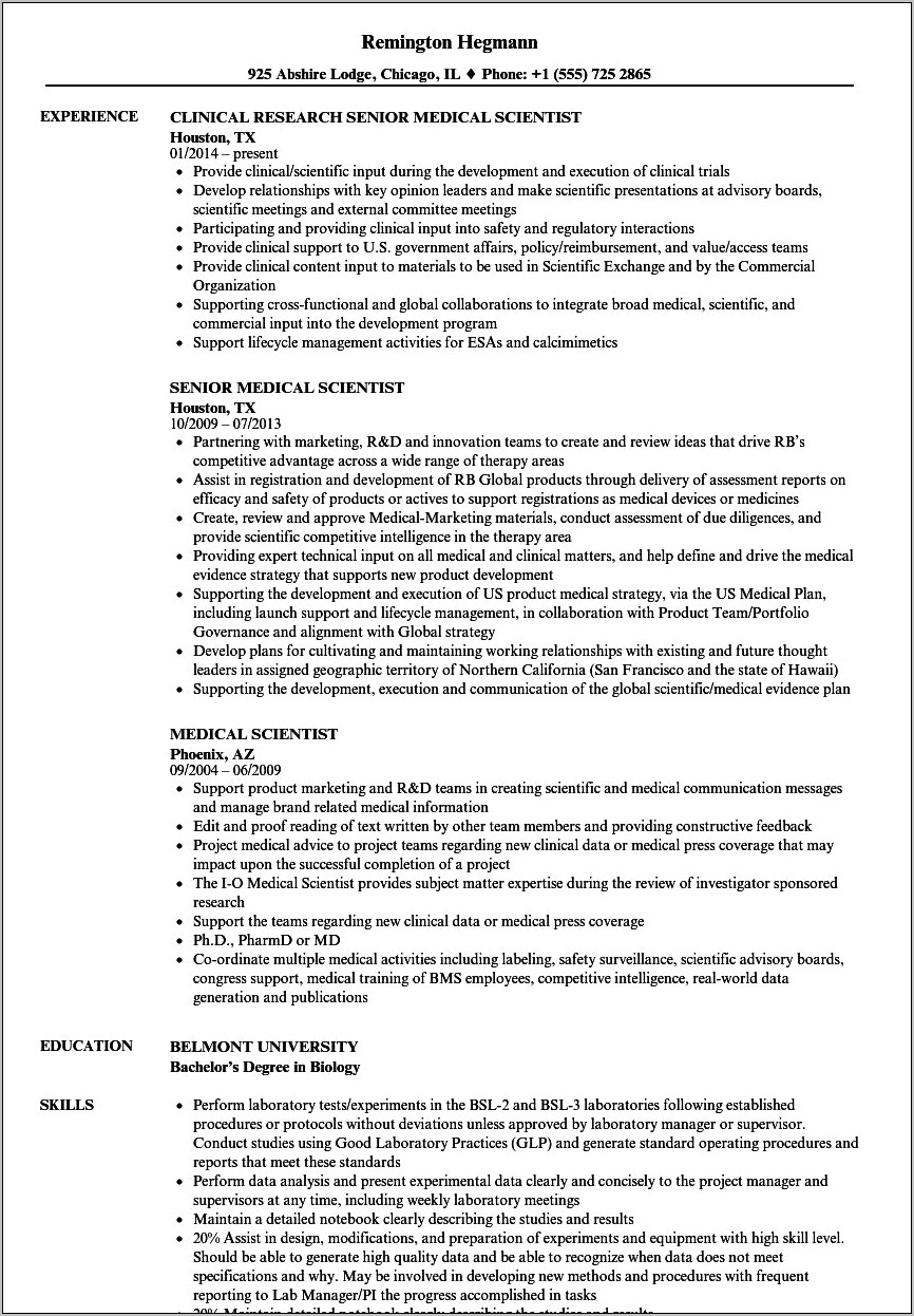 Resume Examples For Research Scientist In Pharmaceutical