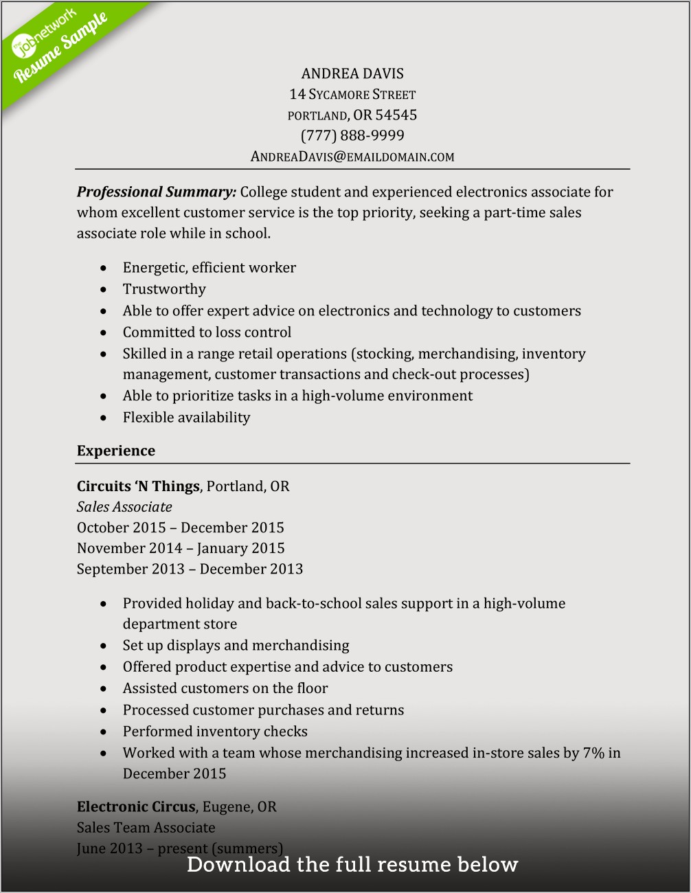 Resume Examples For Retail Sales Position