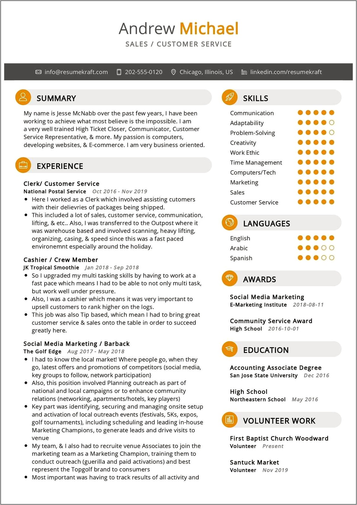 Resume Examples For Sales And Customer Service