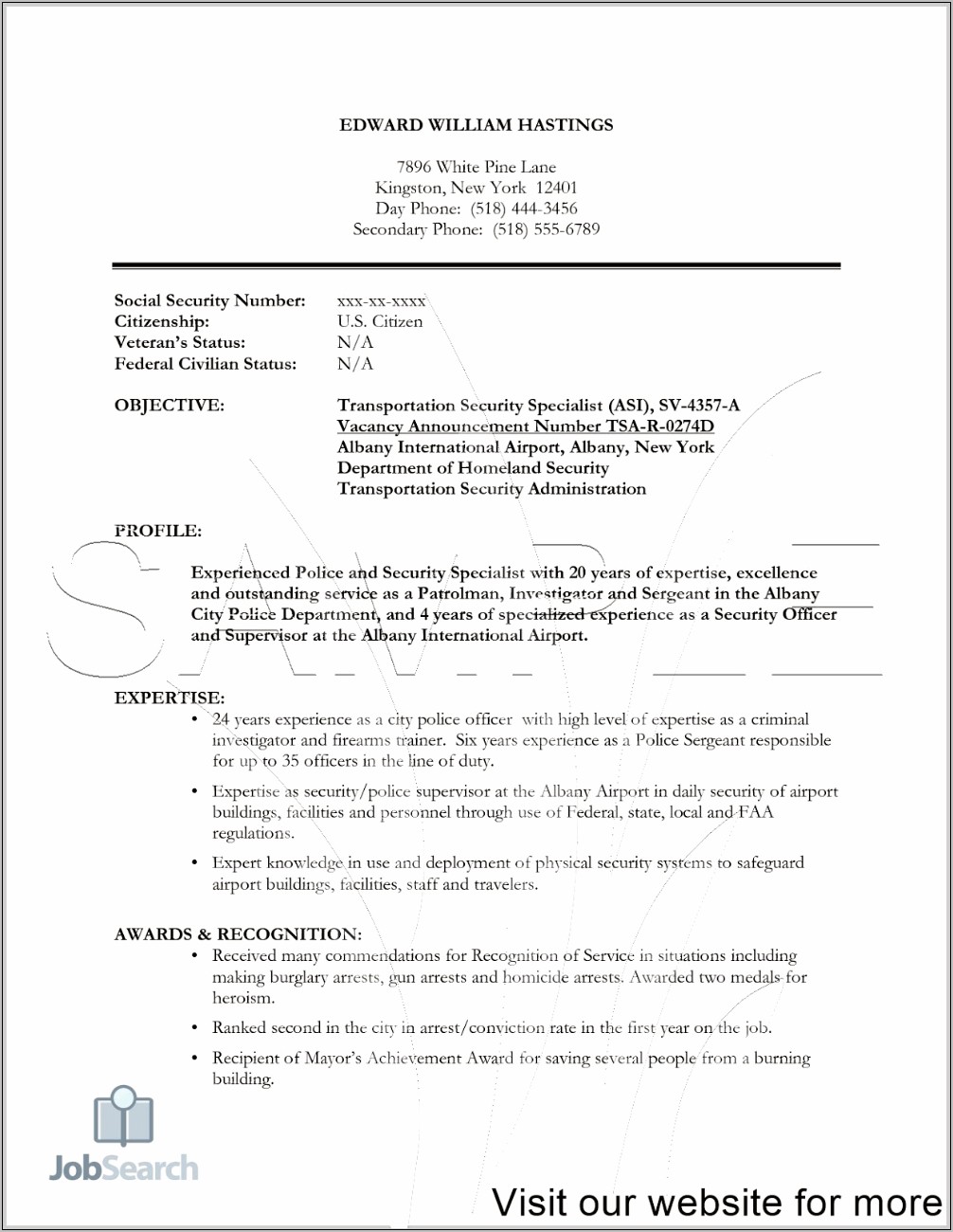 Resume Examples For Security Supervisor