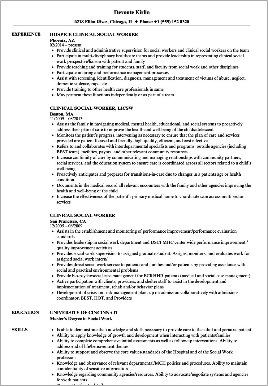 Resume Examples For Social Work Students