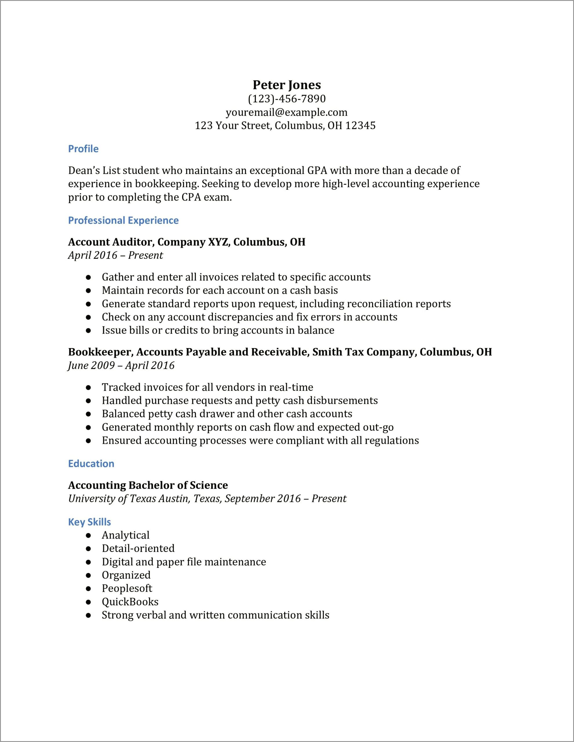 Resume Examples For Students In University