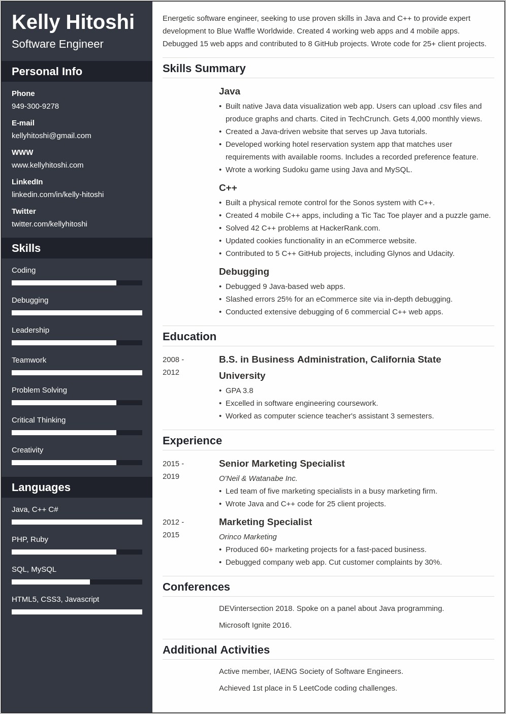 Resume Examples For Switching Careers