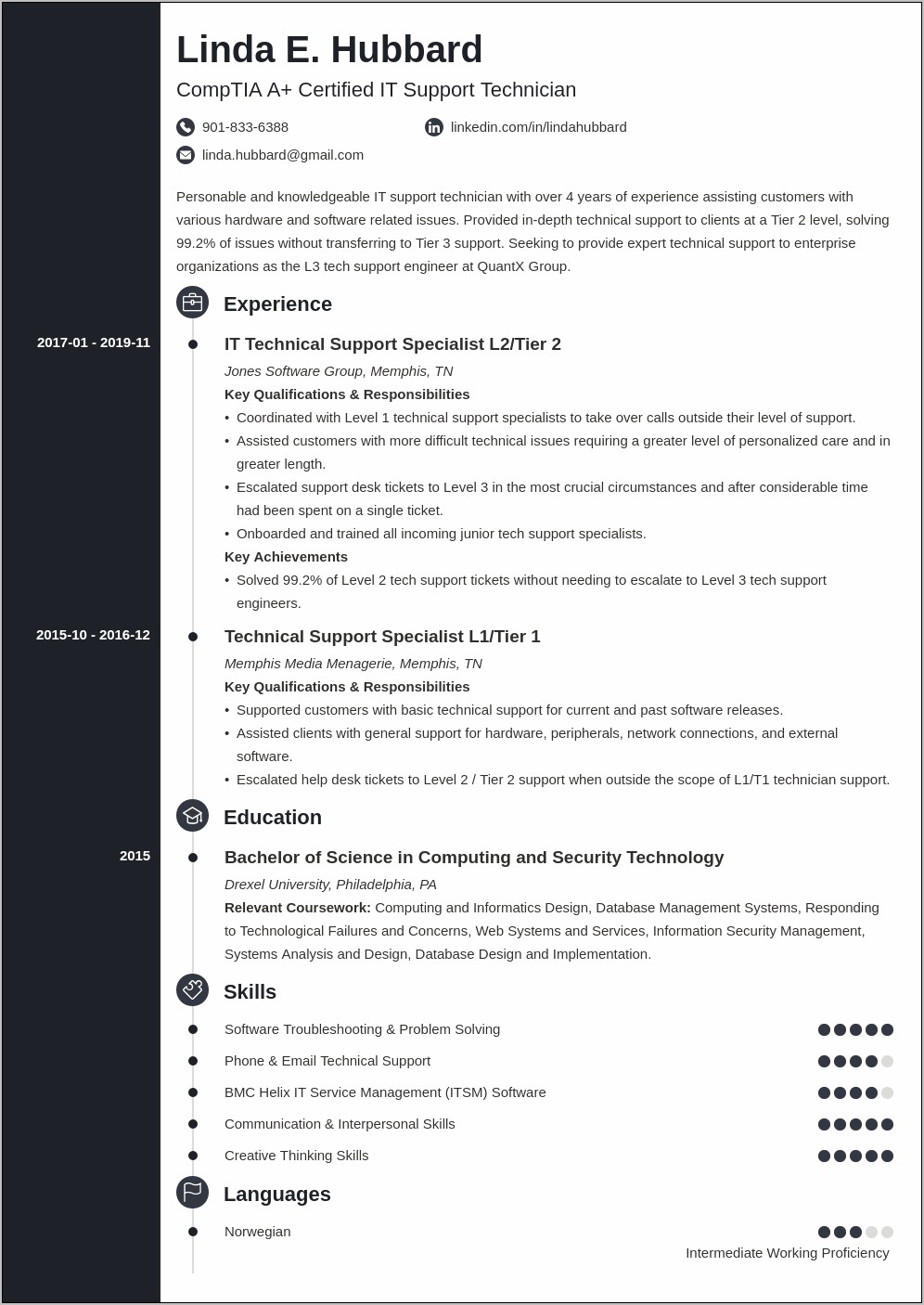 Resume Examples For Technical Support Specialist