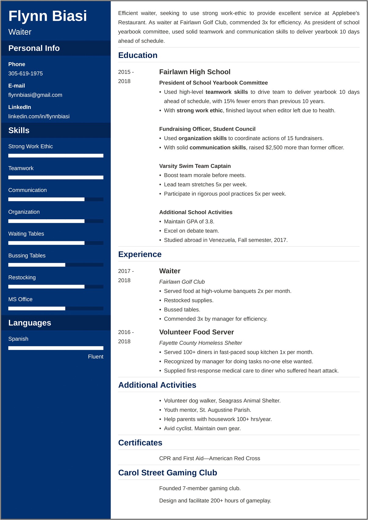 Resume Examples For Teens For Fast Food Restaurants
