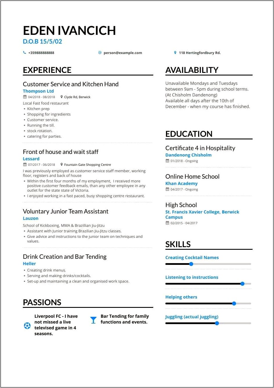Resume Examples For Teens For Fast Food Resytaurats