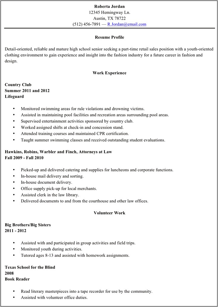 Resume Examples For Teens In High School