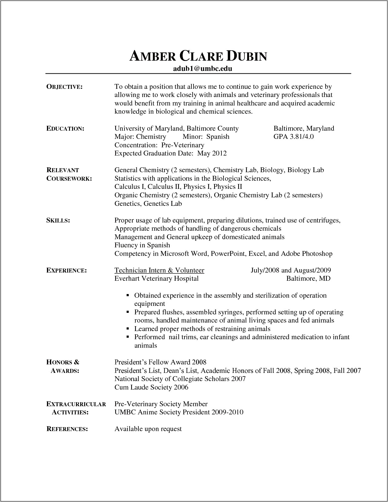 Resume Examples For Veterinary Receptionist
