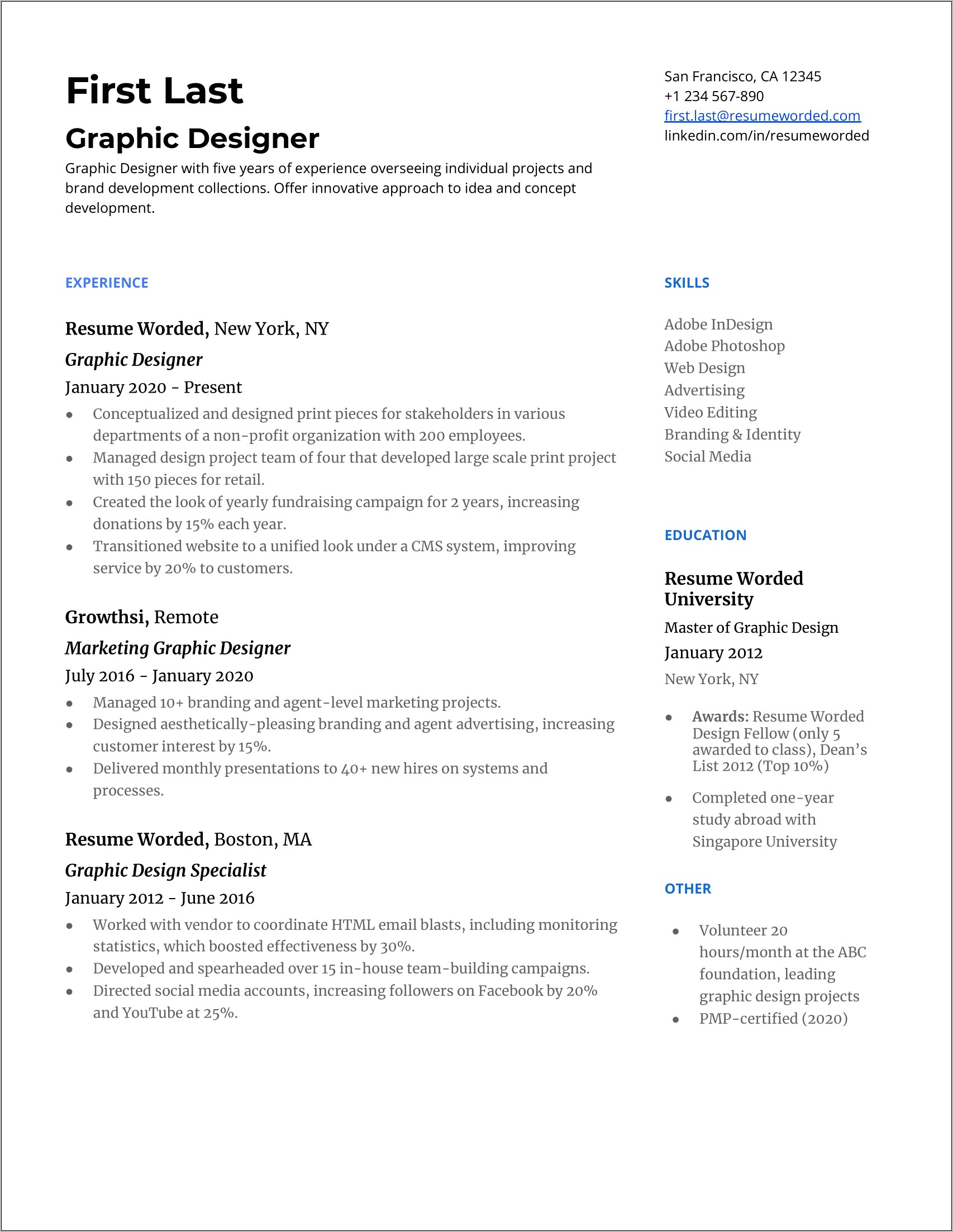 Resume Examples Graphic Design Qualifications