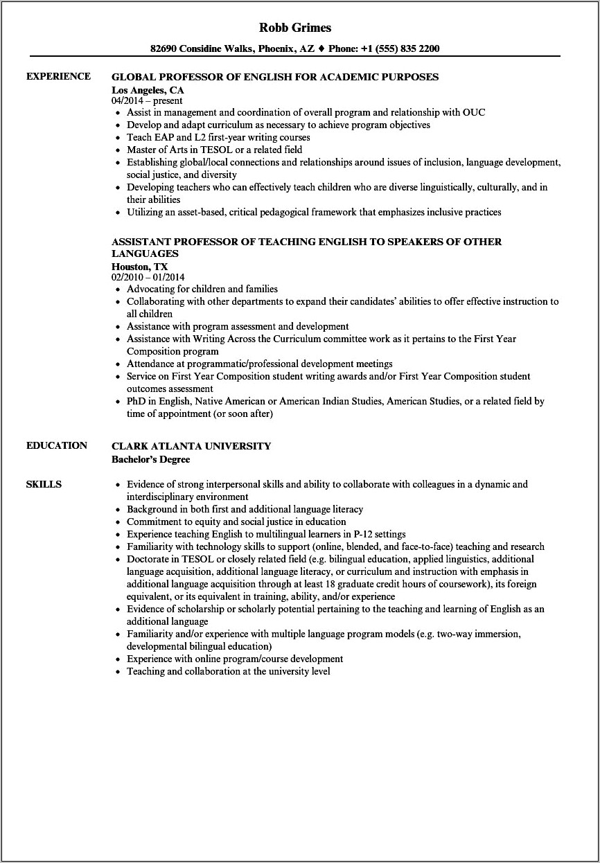 resume in english examples