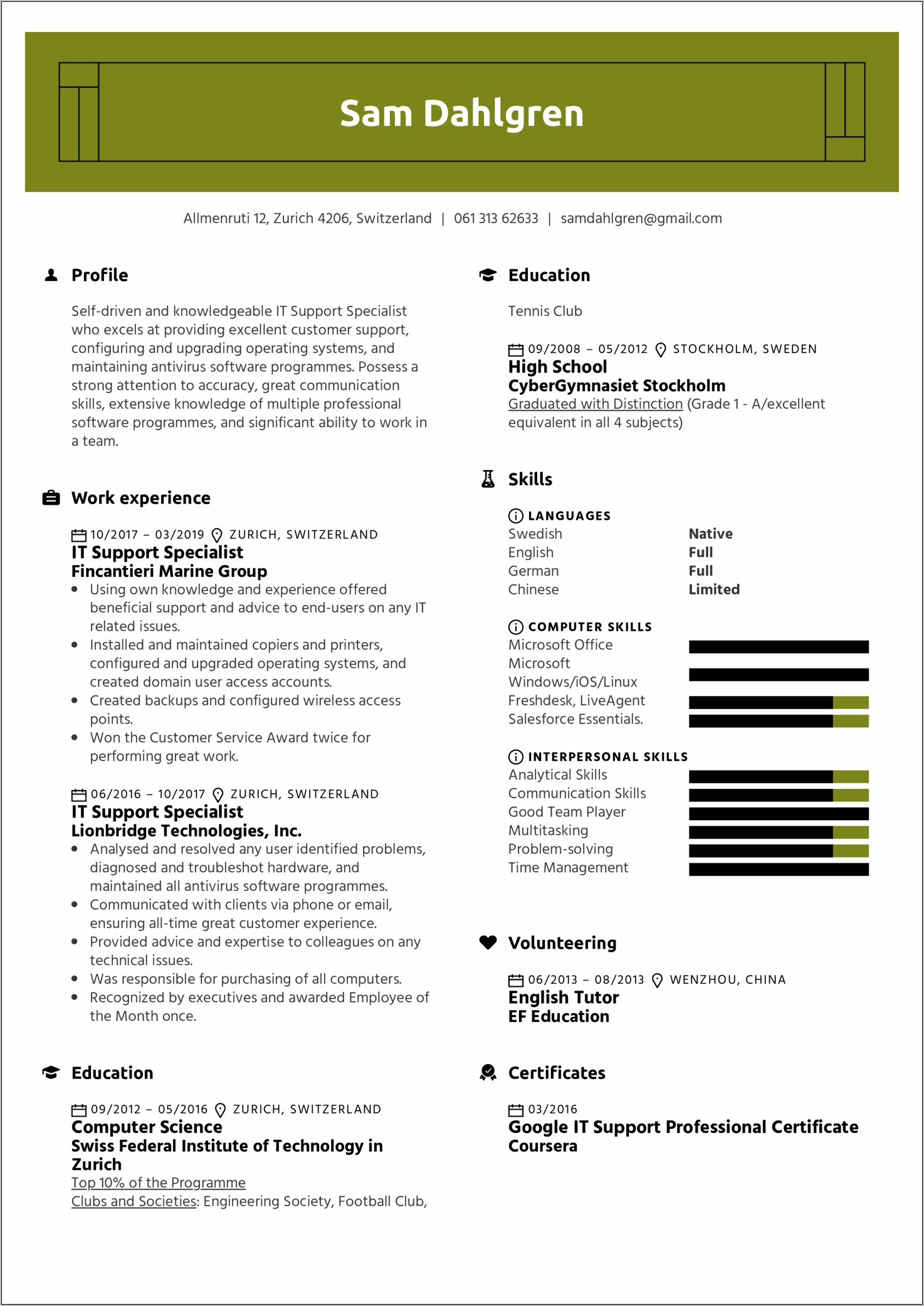 Resume Examples It Computer Specialist