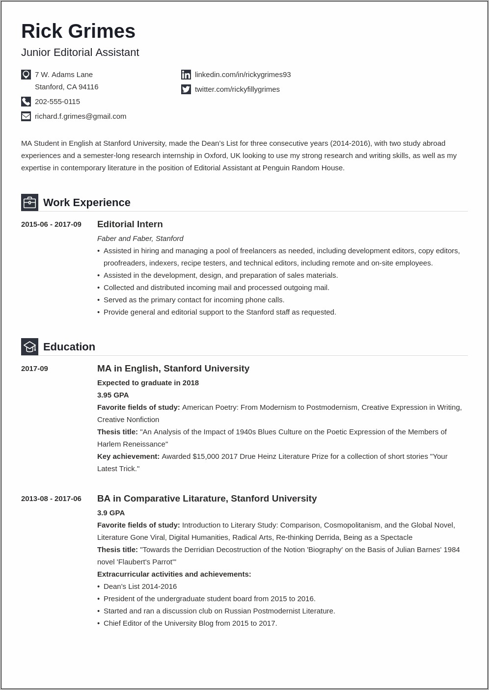 resume examples for college transfer students