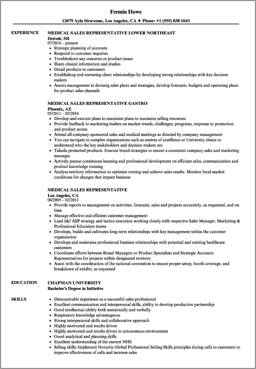 Resume Examples Of Pharmaceutical Territory Rep Objectives