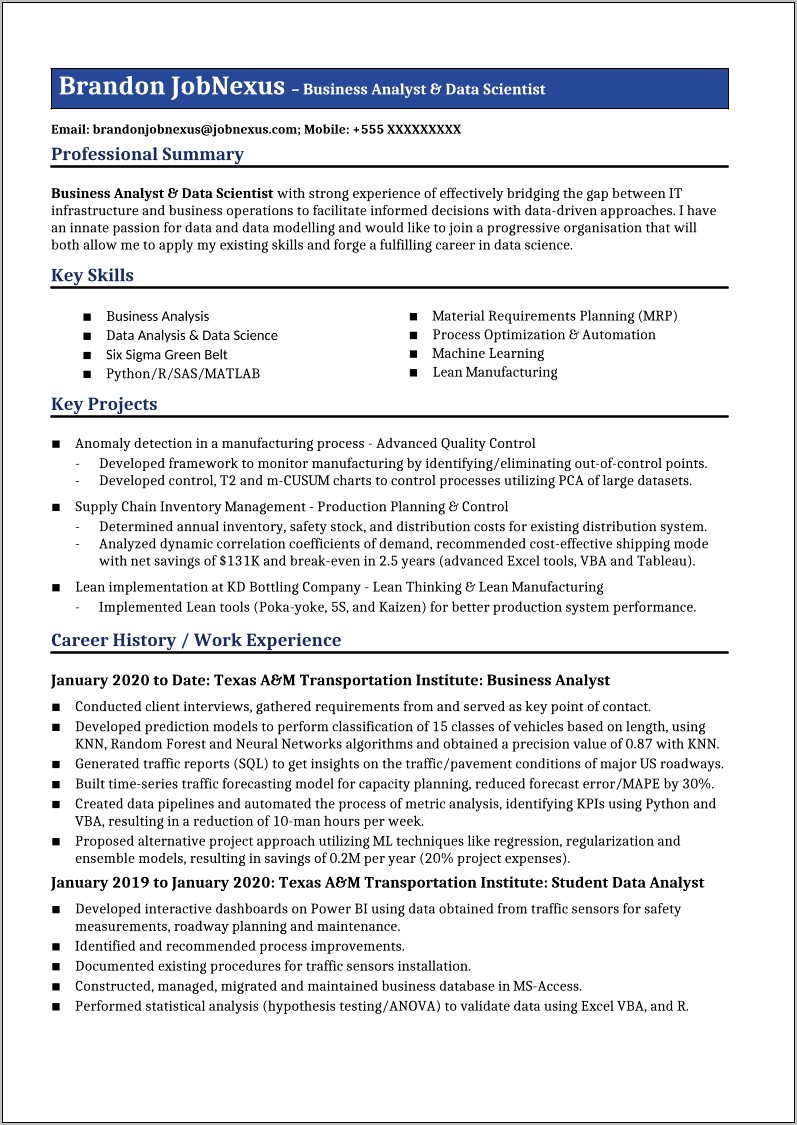 Resume Examples Of Professional Summary