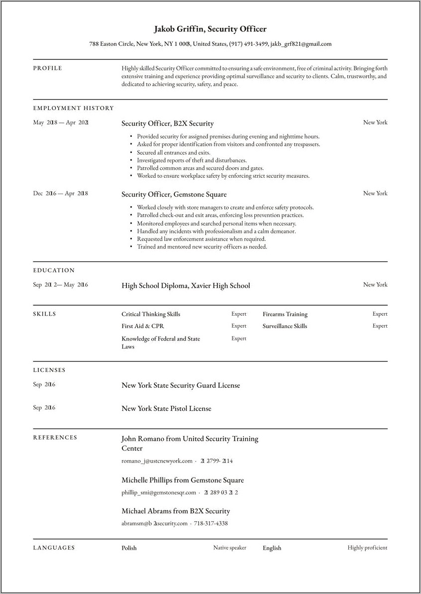Resume Examples Of Security Guard Jobs