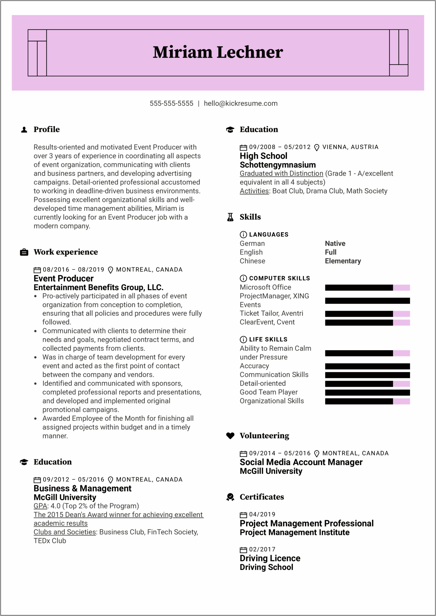 Resume Examples Sport And Entertainment Management