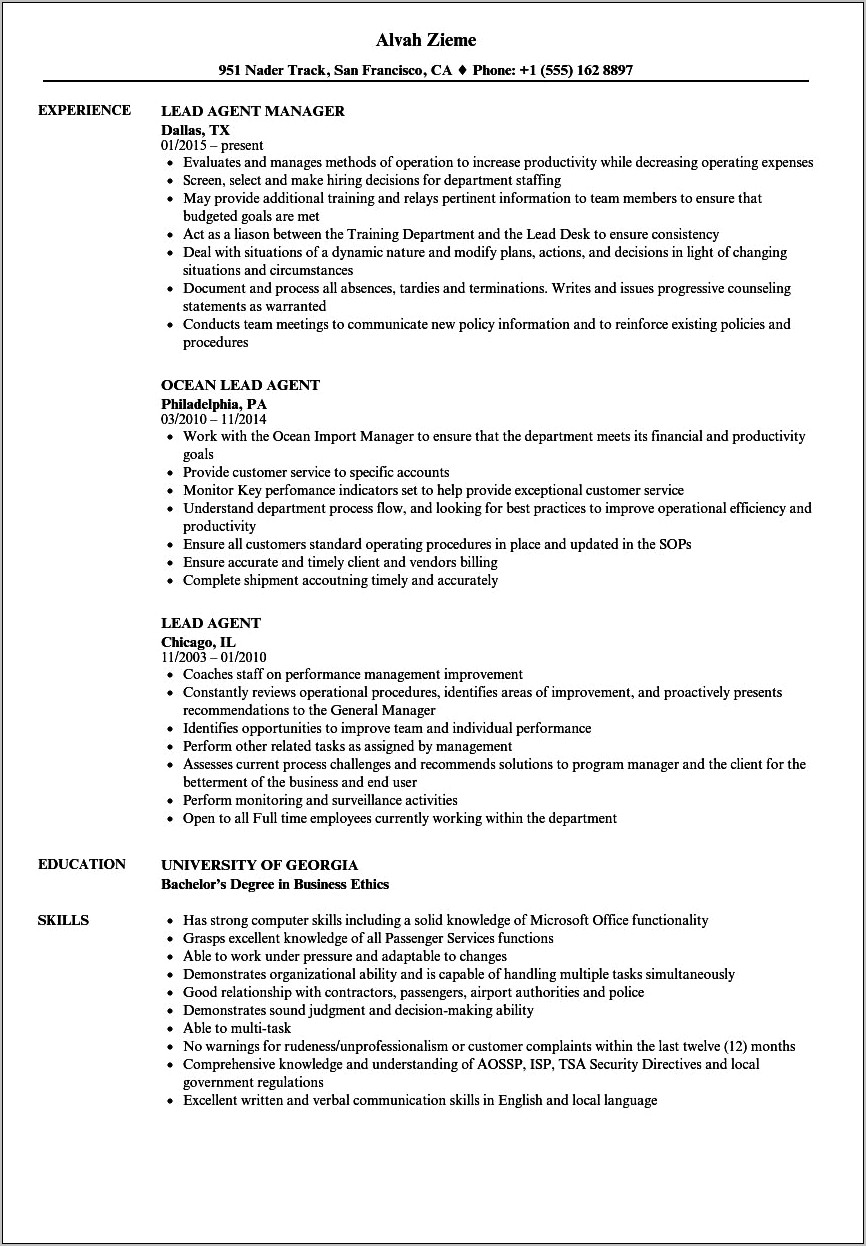 Resume Examples To Apply For An Airline Agent