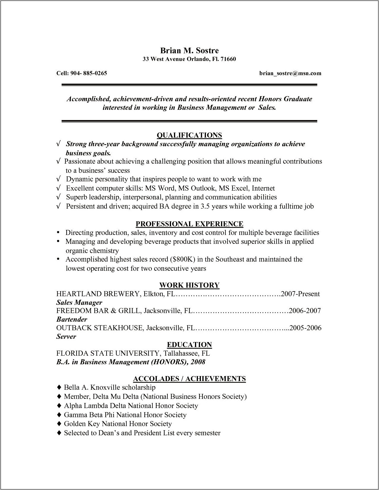 Resume Examples With College Degree