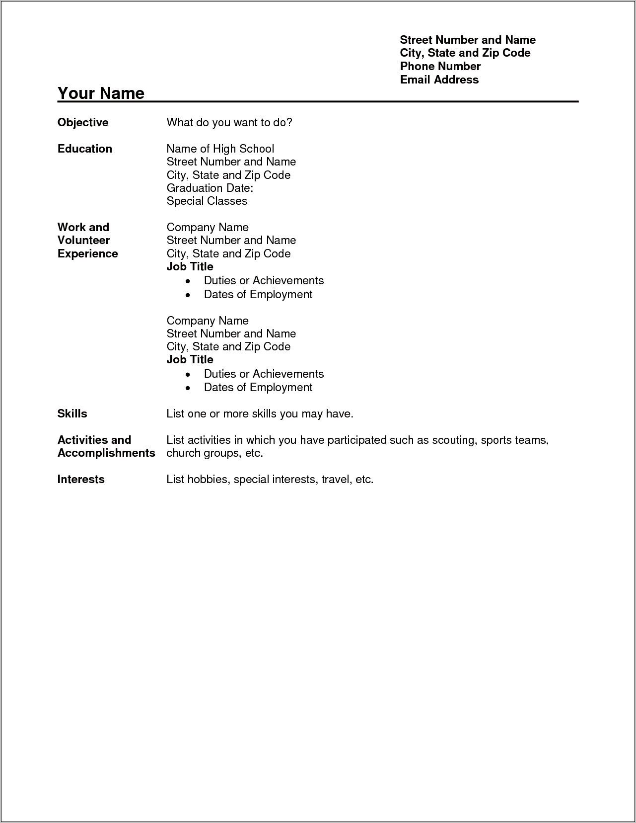 Resume Examples With No Experience For Students