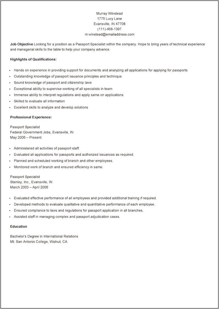 Resume Examples With Work Authorization Details
