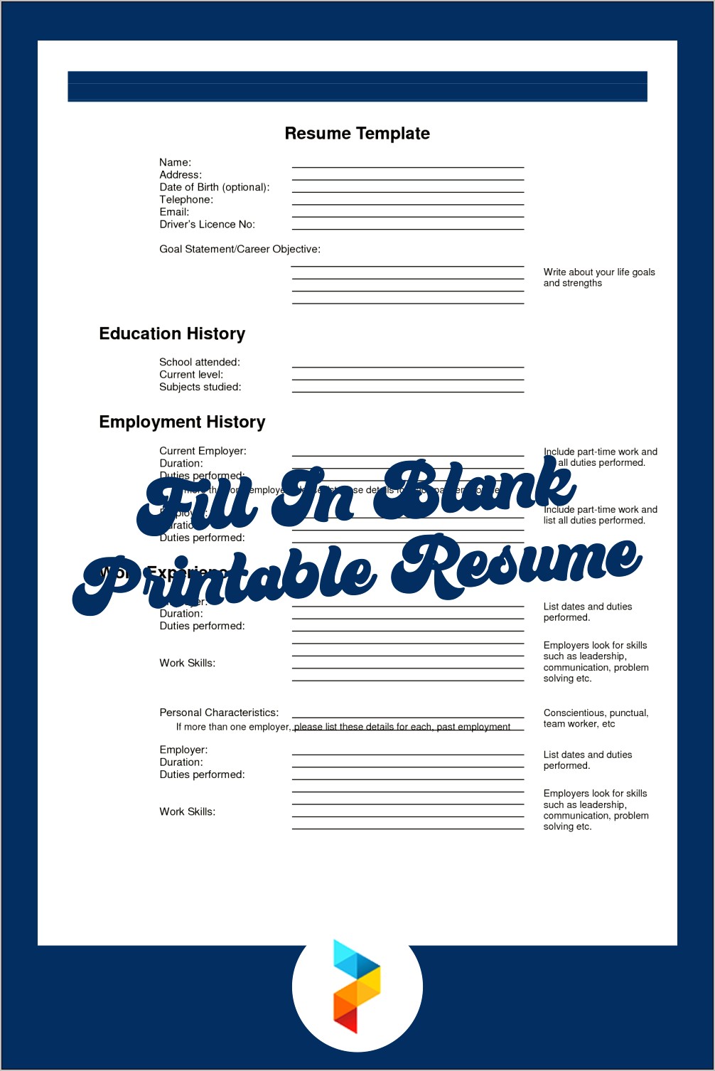 Resume Fill In The Blank Template