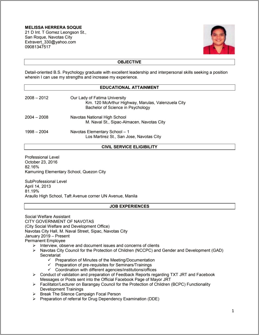 Resume For A Civil Service Job