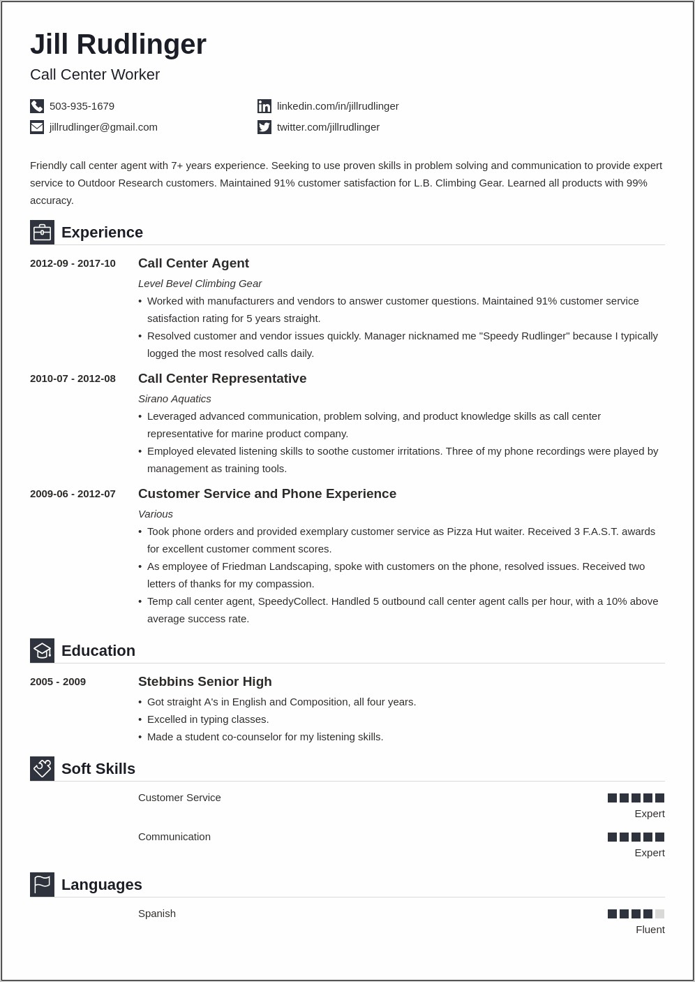Resume For A Customer Services Call Center Job