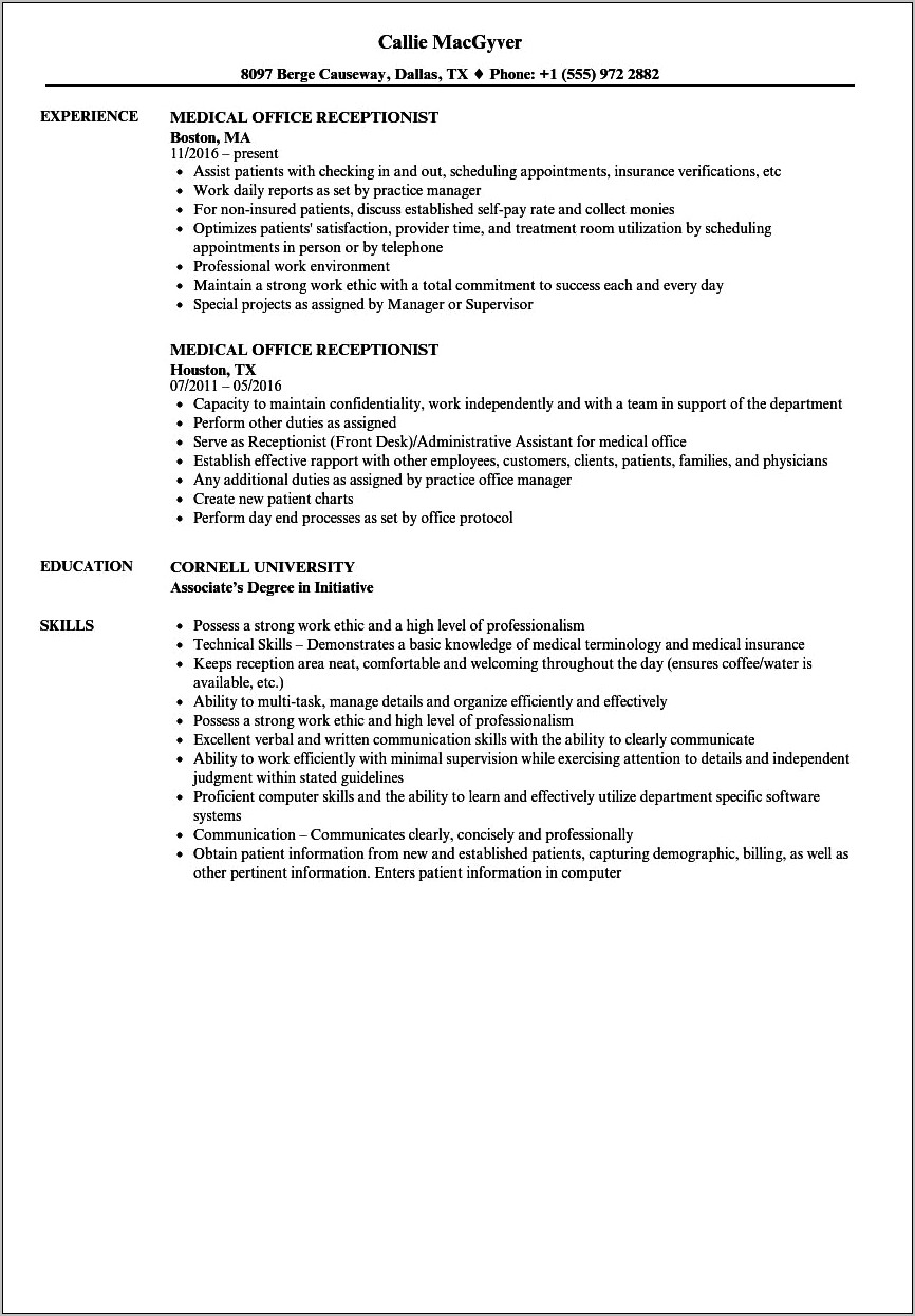 Resume For A Doctos Office Filing Job