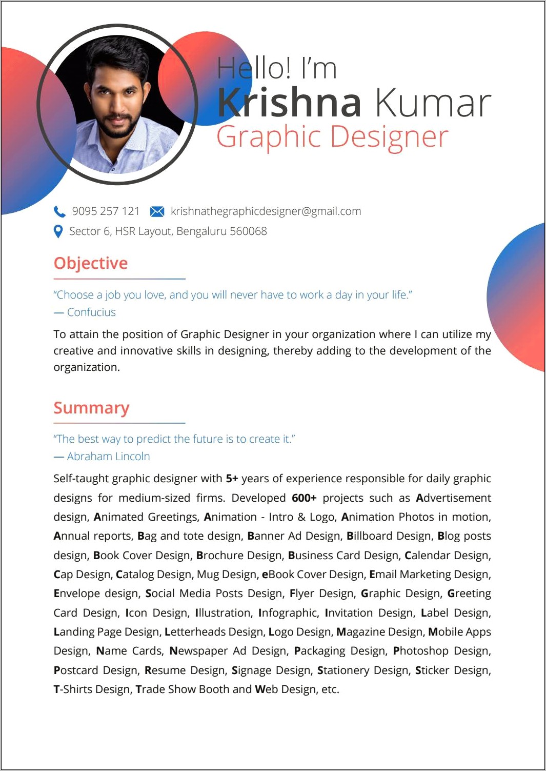 Resume For A Graphic Designer With Objectives
